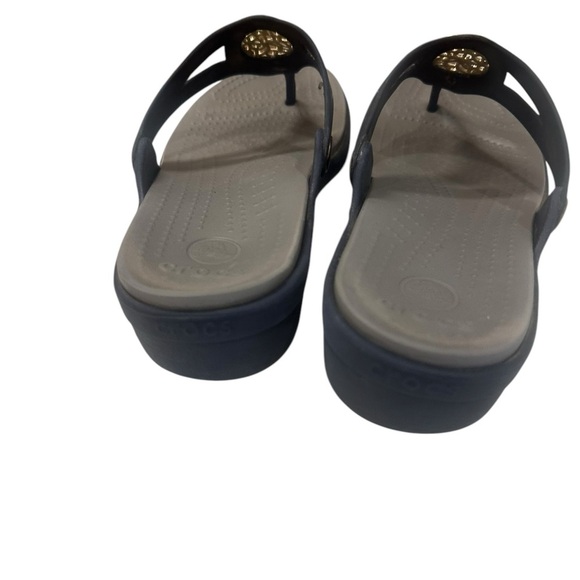 Crocs Sanrah Circle Wedge Flip Flops Sandals Women's size 10 NAVY GOLD - Picture 4 of 7